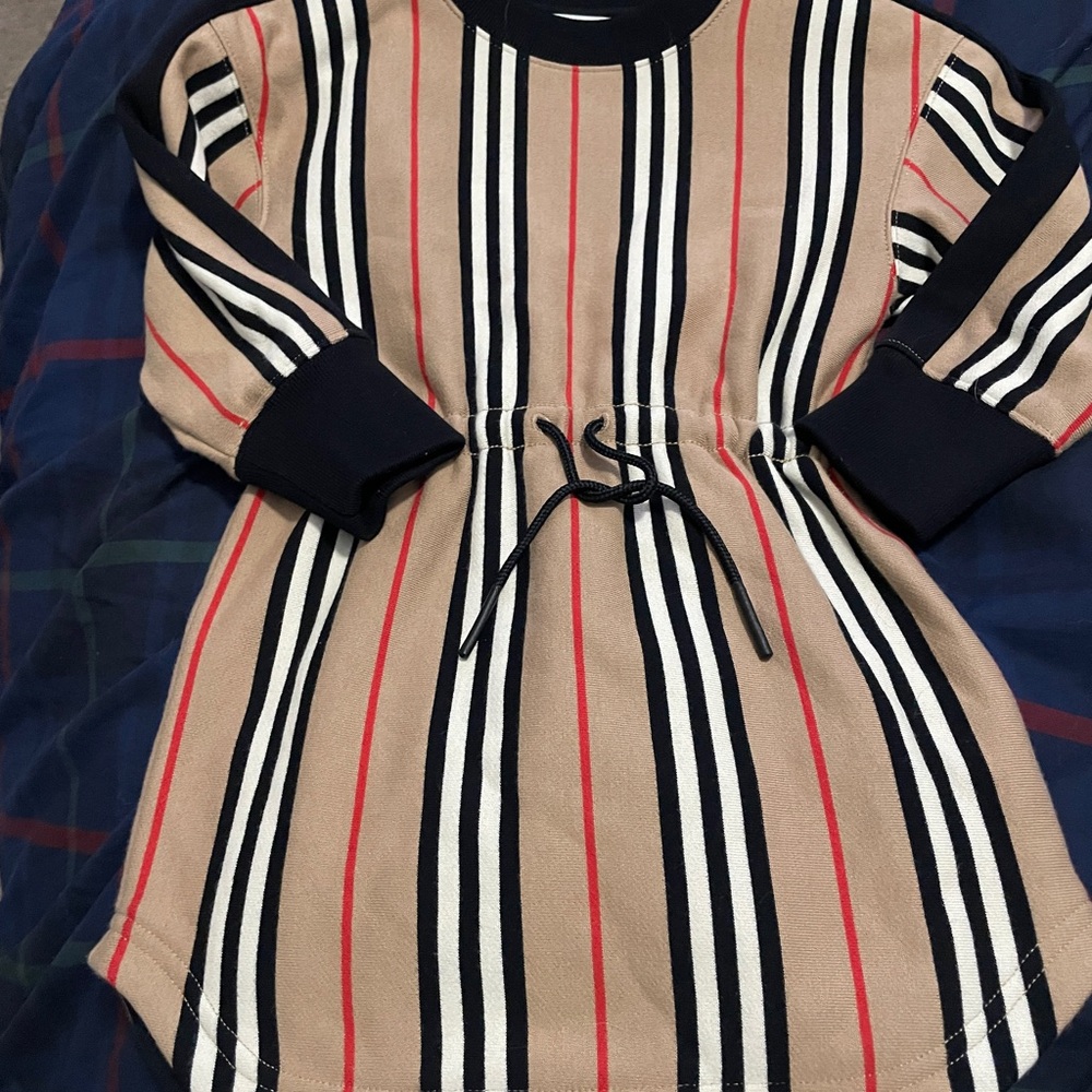 Burberry Kids Casual Dress with Tan, Black, and Red Stripes